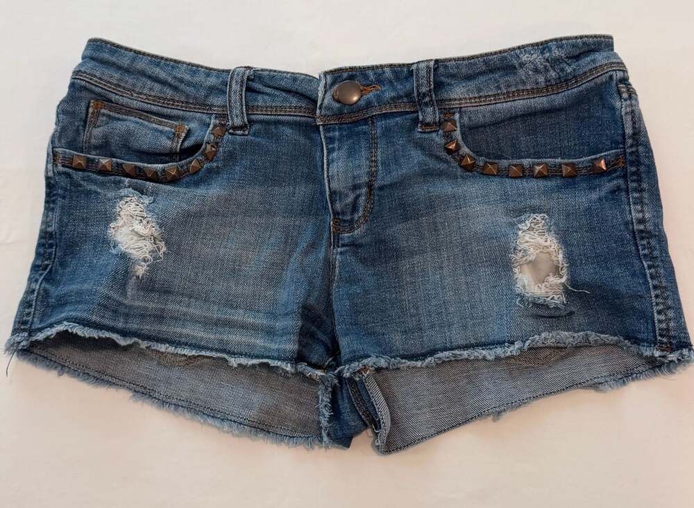 Forever 21 Denim Low Rise Studded Distressed Cut-off Shorts